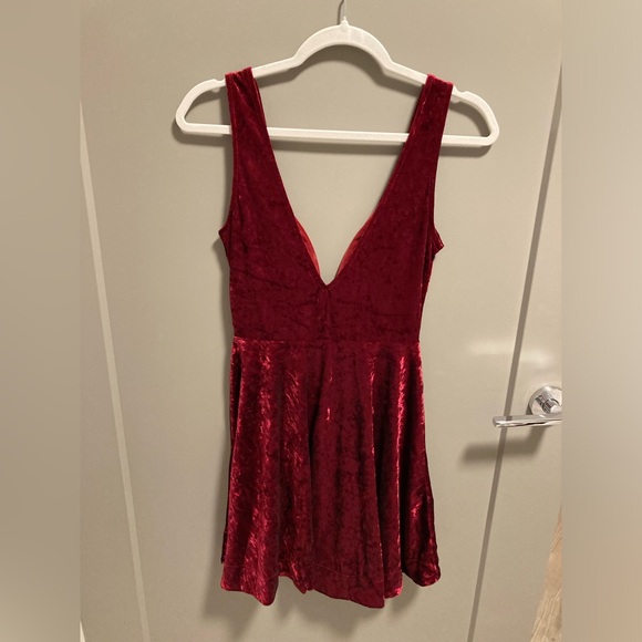 Lulu's Red Velvet V-Neck Skater Dress - Picture 2 of 3